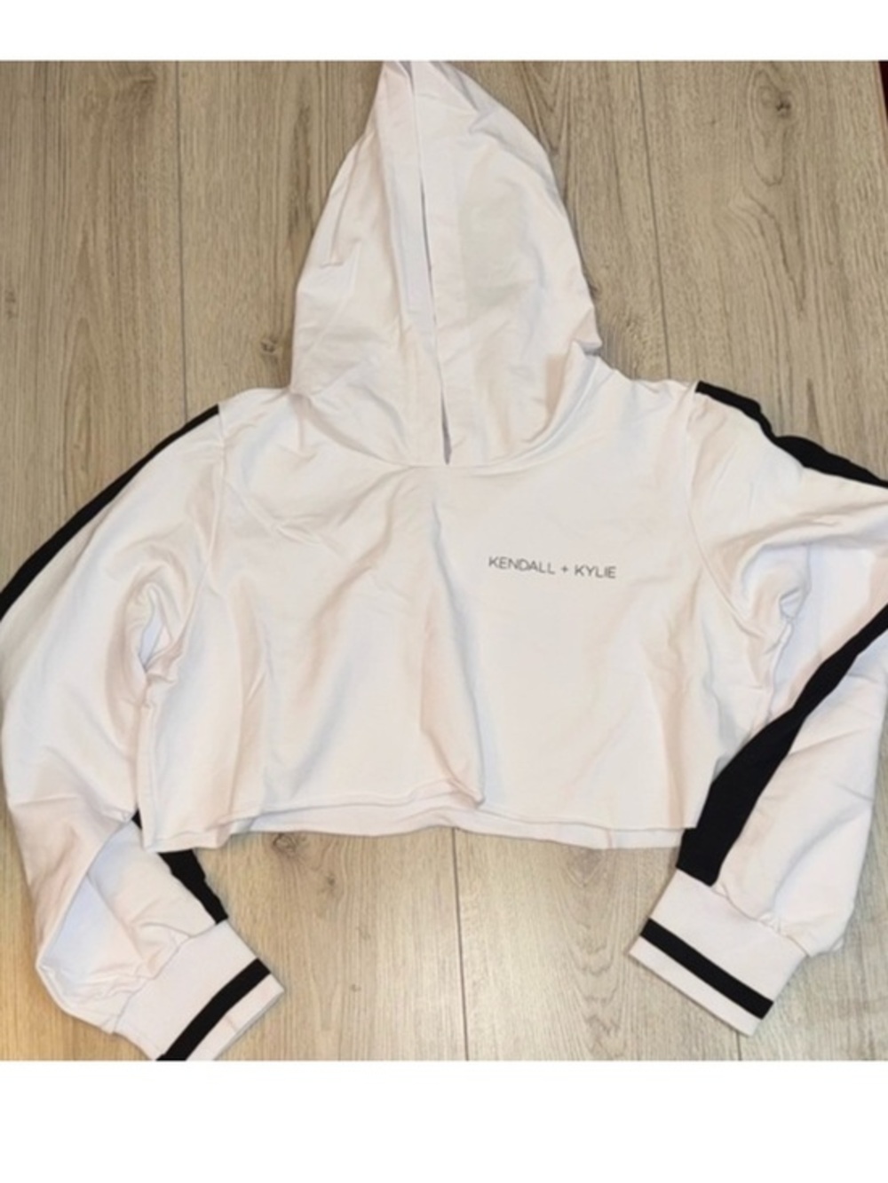 Kendall & Kylie White black Cropped Hoodie hooded sweatshirt sweater